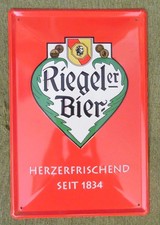 Blechschild , Riegeler Bier , Herzerfrischend Seit 1834 ,  30 cm x 20 cm ,
