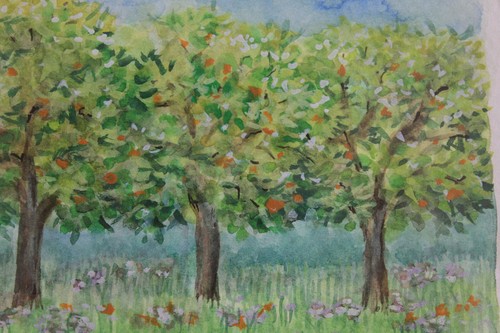 Aquarell obstgarten original - aquarell, "obstgarten"