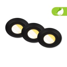3er Set LED Bad Einbaustrahler 230V CTS Schalter Ra90 Flach Wasserfest Schwarz