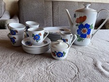 Kaffeeservice Kahla Blumenmuster Blau Weiß Orange Vintage DDR 70er