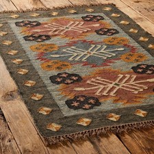 Kelim Teppich Wolle Jute Läufer Handgewebt Vintage Carpet Vintage Orientteppi...