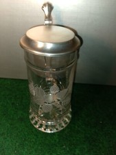 Glas/Bierkrug mit Zinndeckel mit Motiv geeiste Beeren für Sammler