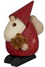 Handgefertigte Räucherfigur Weihnachtsmann mit rotem Mantel & Bär, 10cm NEU