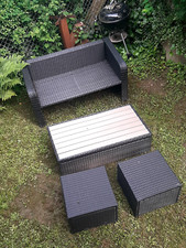 Gartenset, 4 teilig (couch, Tisch, 2x Höcker),  schwarz&braun