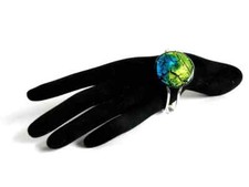 Muranoglas Armspange Armband Scharnier 3cm Glasstein blau grün handgefertigt