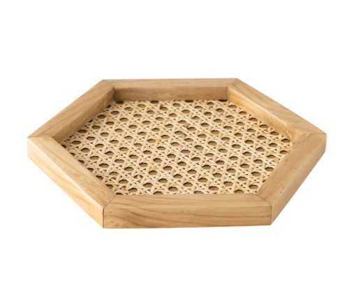 Holztablett rattan hexagon - holztablett,