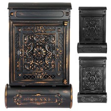 Briefkasten Antik mit Zeitungsfach, Vintage Postkasten Aluguss, 57 x 35 x 10 cm