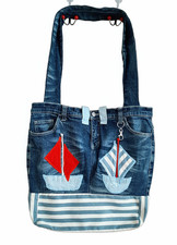 I50- Jeanstasche, Einkaufstasche, maritim, Einzelstück da Handarbeit