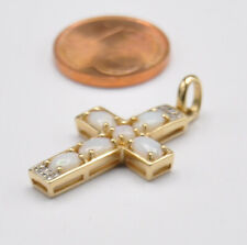 Anhänger Kreuz Voll Opal  Milchopal Edelopal 4x Diamant  585 Gold Neu wertig