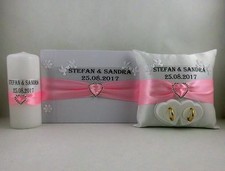 Hochzeit Set  Ringkissen Hochzeitskerze Gästebuch mit Name und Datum