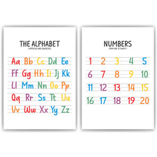 Englisch ABC Kinderposter 2er Set Alphabet Lernposter Buchstaben & Zahlen