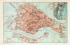 Venedig historischer Stadtplan Karte Lithographie ca. 1908 antike Stadtkarte