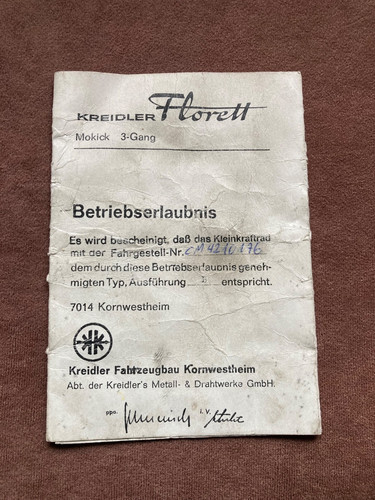 Betriebserlaubnis kreidler - betriebserlaubnis,