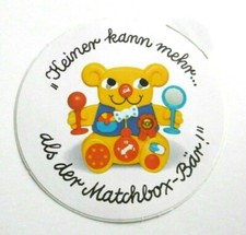 Werbe-Aufkleber Matchbox Bär Activity Bear Baby Lern Spielzeug 80er Jahre