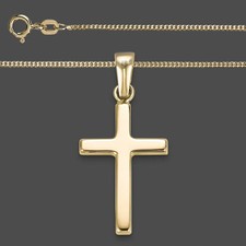 Kreuz Anhänger Echt Gold 333 13 x 22mm Taufe Kommunion + Kette Silber vergoldet