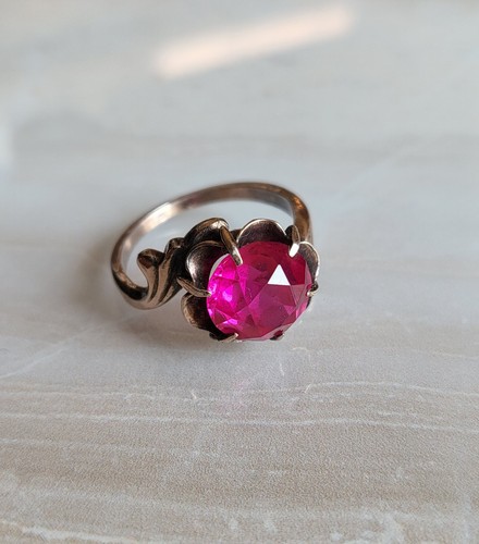 Vintage silber ring mit - silber, rubin