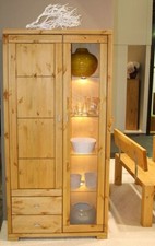 Massivholz Vitrinenschrank Kiefer massiv gelaugt geölt Hoch-schrank Vitrine