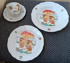Kinder Geschirr 4 tlg. Gedeck DDR Kahla Tasse 3 Teller Biene+Schmetterling+Pilz