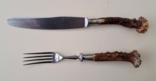 altes Set aus Messer und Gabel mit Horngriffen - Fuhrmannsbesteck ?