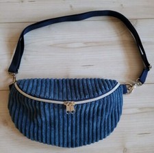 schöne Bauchtasche Handmade blau Cord crossbodybag Gürteltasche silber  