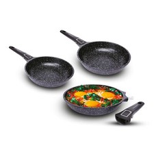 3-teiliges Pfannen Set antihaft abnehmbarer Griff 24 26 30 cm Induktion Elektro