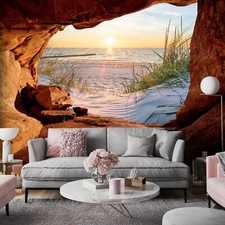 Fototapete 3D Strand Sand Sonne Panorama Höhle TAPETE Wohnzimmer Schlafzimmer