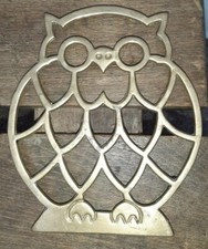 alter Messing massiv Eule Topf-Untersetzer Bügeleisen Durchbrucharbeit Vintage 