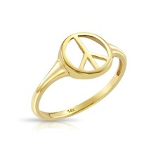 14K Echt Massiv Gelbgold Peace Zeichen Siegelring Minimalistisch Versprechen Bandring