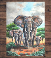 Elefanten Aquarellgemälde Original, Wandbilder, Kunst, Elefanten Malerei