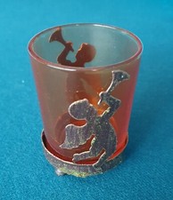Teelichthalter Deko Kerzen, Teelicht - Glas orange - Metall Engel - Höhe: 7,5 cm