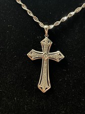 10 K massiver Weißgold Diamant Kreuz Anhänger mit 18" 14k Weißgold Kette Halskette