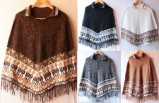 Alpaka Strick Poncho braun