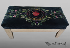 107252  traumschöner antiker BETSCHEMEL BESTICKT "AVE MARIA" Fußbank m Stickerei