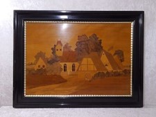 Antikes XL Holz Intarsien Bild Dorf - Vintage um 1900 - Handmade - 94 x 69,5 cm