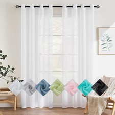 EMEMA Fenstervorhang 2er Set 140x245cmTransparent für Wohnzimmer Deko Weiß
