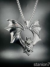 Fledermaus Nacht Tier Jäger Groß Anhänger Edelstahl Halskette Schmuck Biker 351A