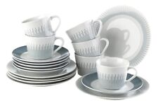 18-tlg Kaffeeservice Kaffeegeschirrset 6 Personen Porzellan Weiß Blau Grau