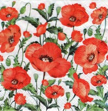 3 Servietten ~ Sommer, Blumen, Feldblumen, Rote Mohnblumen~ 33x33