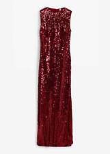 Kleid mit Pailletten Gr. 36/38 Dunkelrot Maxi-Abend-Party-Cocktailkleid Neu