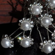 Set 10 Haarnadeln REIN WEISS Haarpins Hochzeit Braut Haarschmuck Perlen Strass