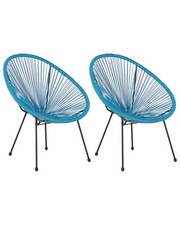 Lustiges Balkonset 2 Stühle Spaghetti-Optik Rattan blau Acapulco II