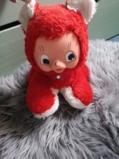 DDR Katze Puppe mit Gummigesicht & Halsband rot weiß - Vintage Kuscheltier 