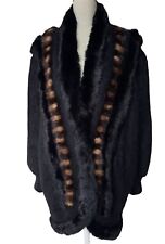 Vintage Echtfell Pelzbesatz Strickmantel Jacke Angora Schwarz Braun 80er S M L