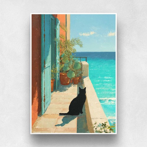 Kunstdruck katze meer - kunstdruck, poster