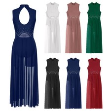 Frauen Strass Eiskunstlauf Trikot Wettbewerb Kleid Chiffon Tanzbekleidung Tanz