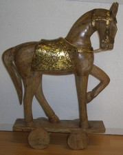 Pferd Massivholz 1,13 Kg Weihnachtsdeko Sattel Geschirr Metallverzierung Messing