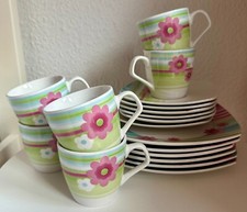 Kaffeegedeck für 6 Pers. Kuchenteller, Kaffeetasse mit Unterteller, Blumendekor