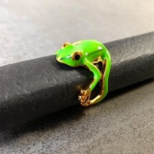 Frosch Ring Damen Gold Grün -