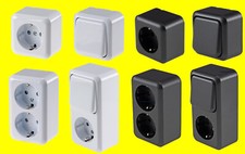 SCHALTER Steckdose AUFPUTZ Schutzkontakt FASKO weiß/anthrazit AP Haus Strom⚡Netz