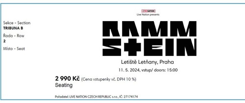 Ticket rammstein prag - rammstein,